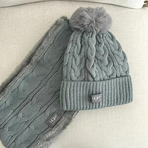 UGG gray cable-knit hat and scarf